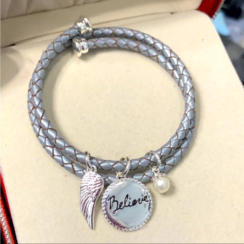 Vantel Pearls Guardian Angel Leather Wrap Bracelet